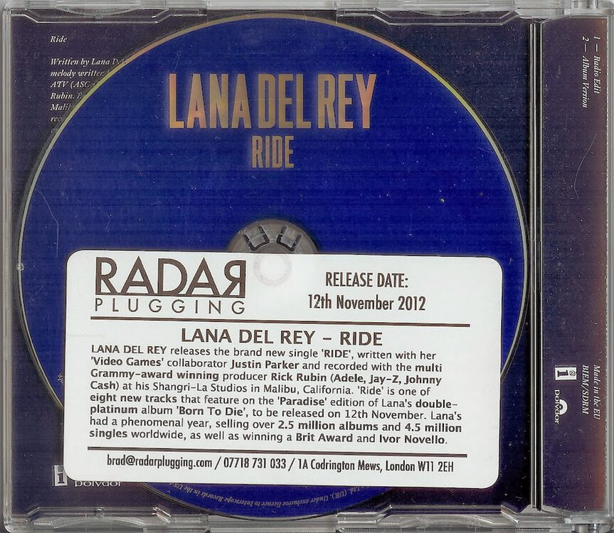 Lana del Rey – Ride (Vinilo, 7″, Ed. US, 2012)